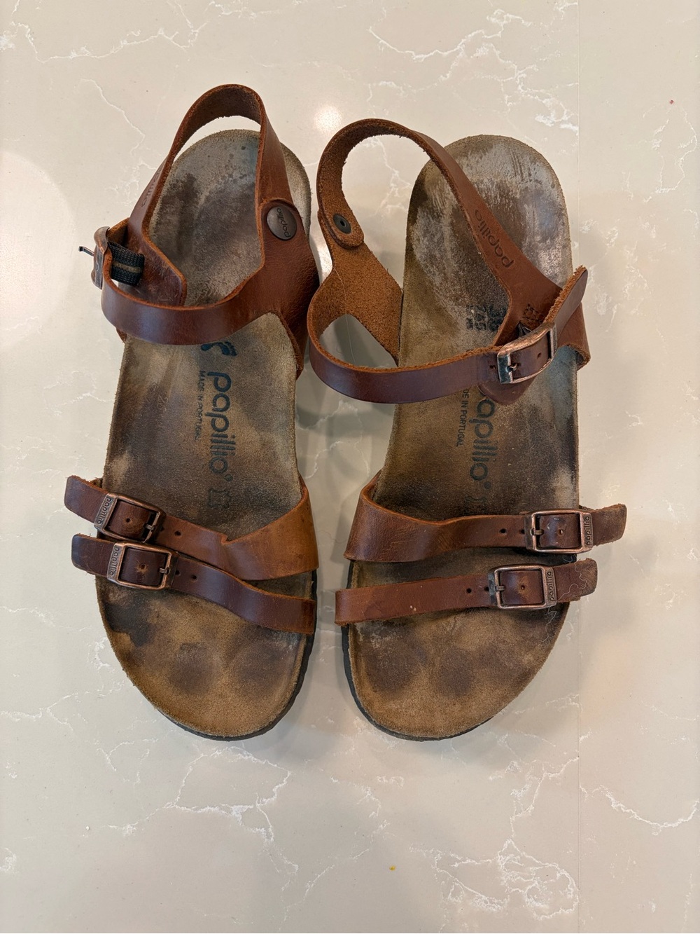 Papillio Women’s Brown Double-Buckle Leather Sandals